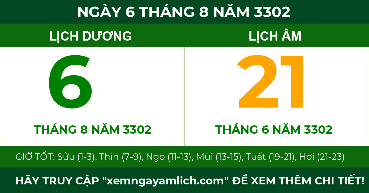 lịch âm ngày 6 tháng 8 năm 3302