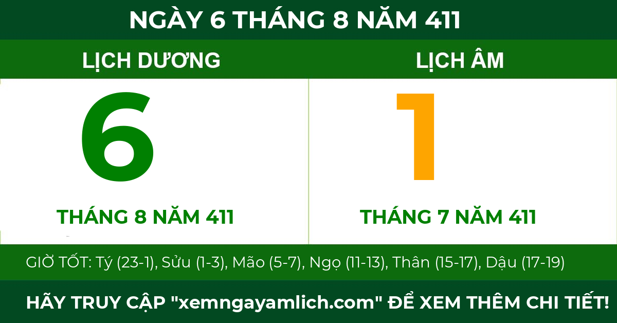 lịch âm ngày 6 tháng 8 năm 411