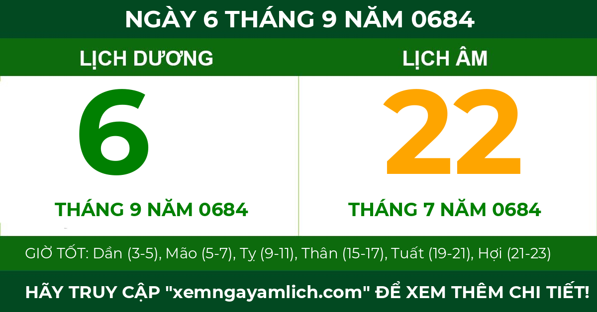 lịch âm ngày 6 tháng 9 năm 0684
