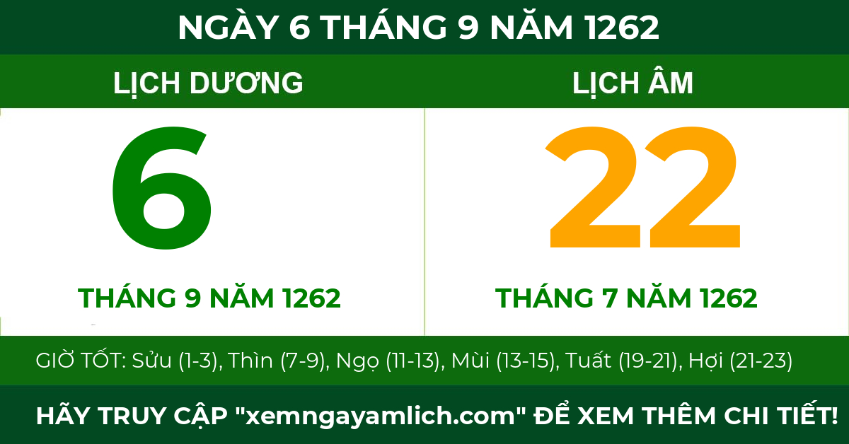 lịch âm ngày 6 tháng 9 năm 1262
