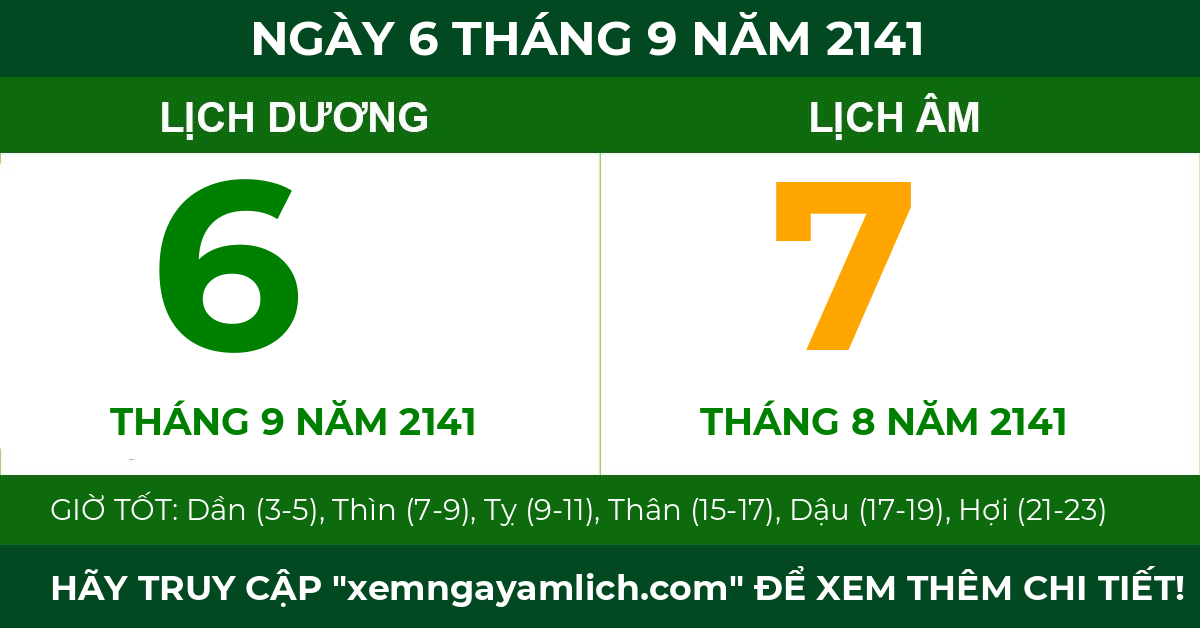 lịch âm ngày 6 tháng 9 năm 2141