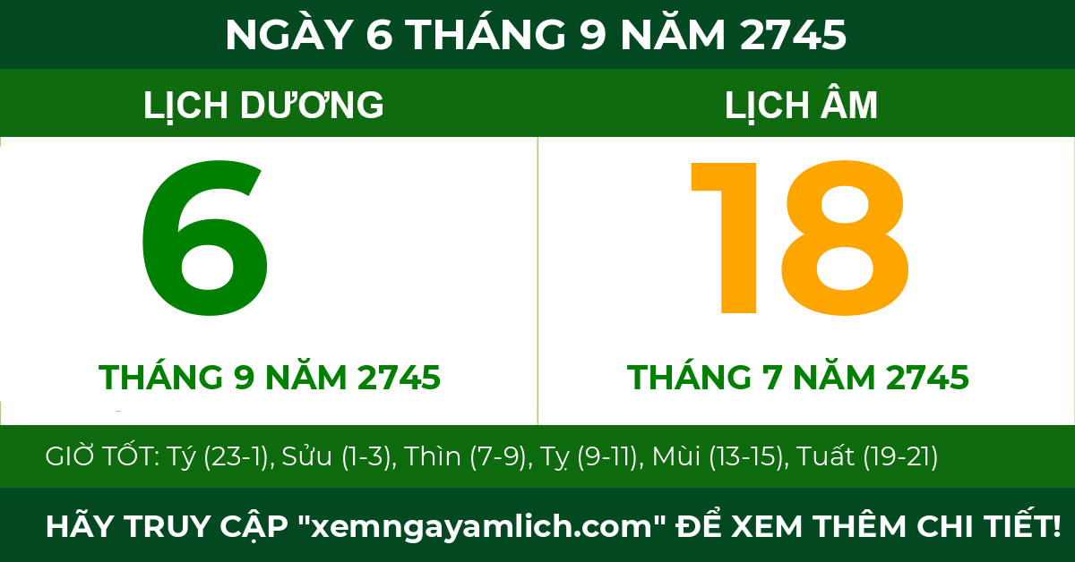 lịch âm ngày 6 tháng 9 năm 2745