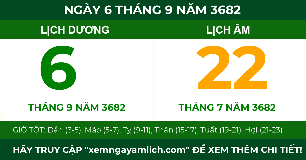lịch âm ngày 6 tháng 9 năm 3682