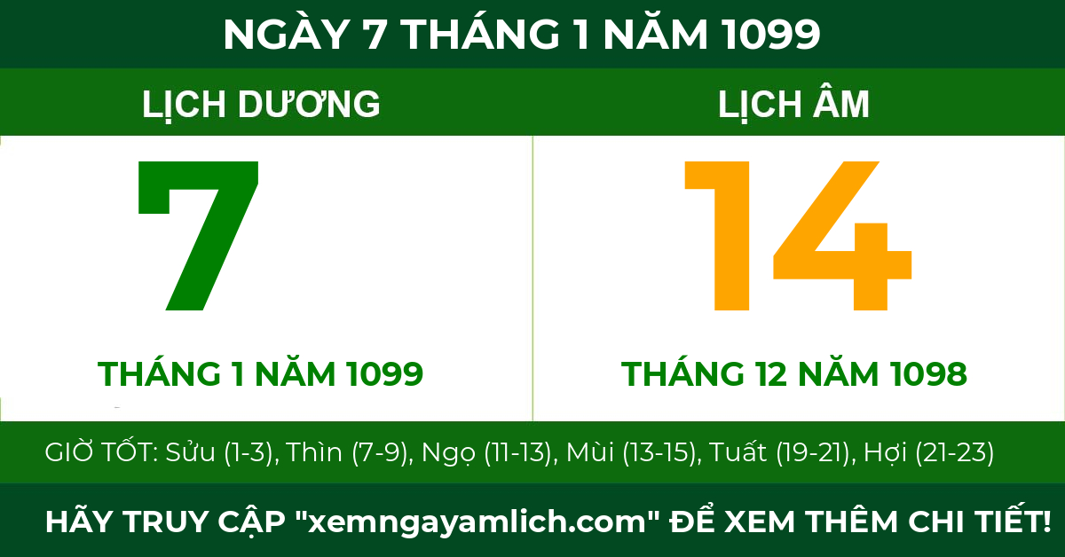 lịch âm ngày 7 tháng 1 năm 1099