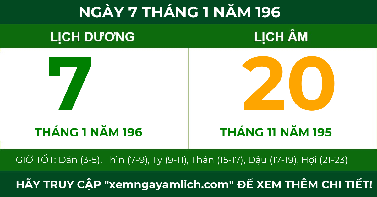 lịch âm ngày 7 tháng 1 năm 196