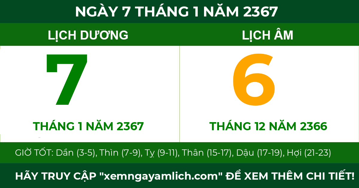 lịch âm ngày 7 tháng 1 năm 2367