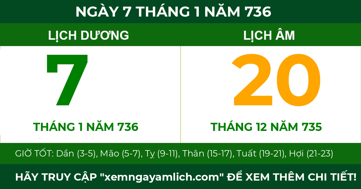 lịch âm ngày 7 tháng 1 năm 736