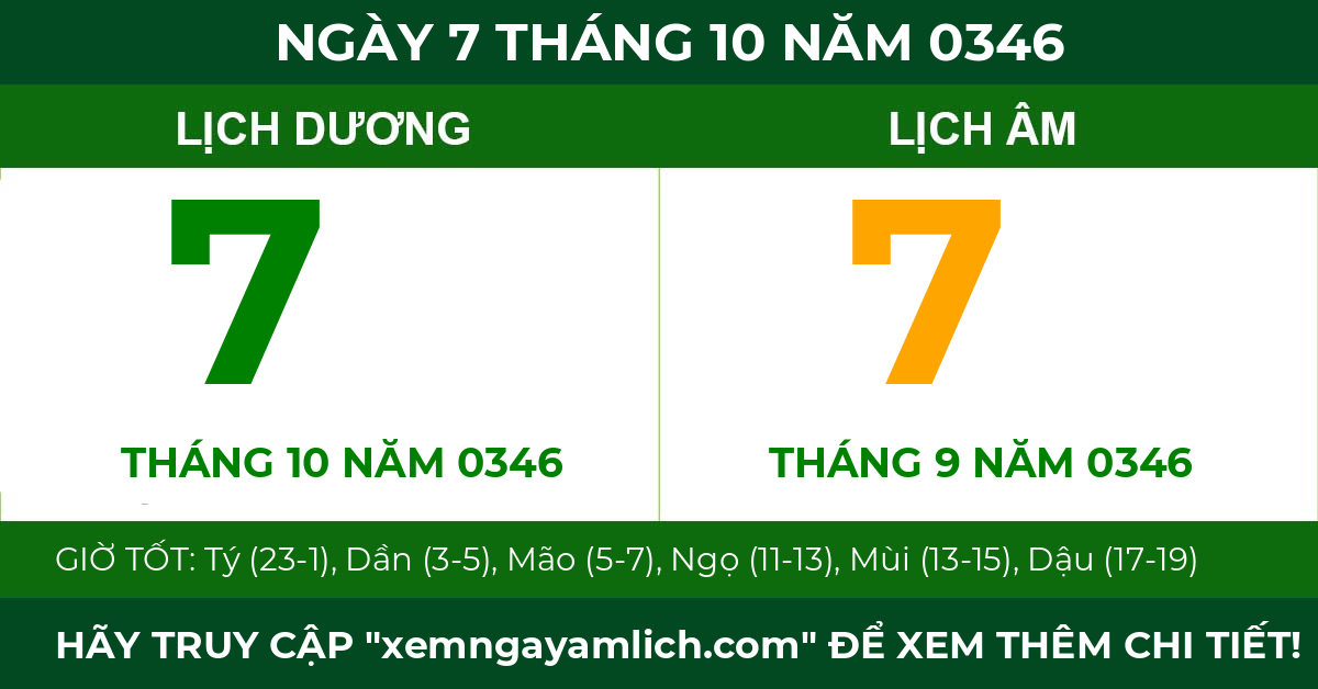 lịch âm ngày 7 tháng 10 năm 0346