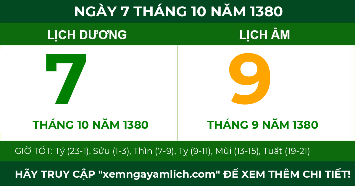 lịch âm ngày 7 tháng 10 năm 1380