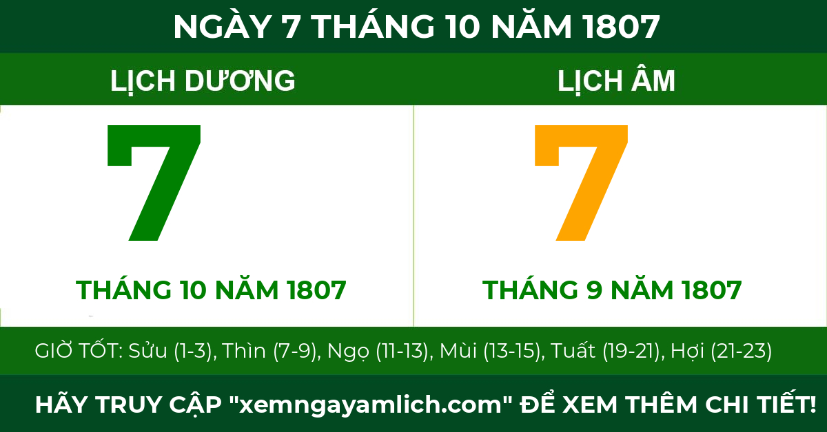 lịch âm ngày 7 tháng 10 năm 1807