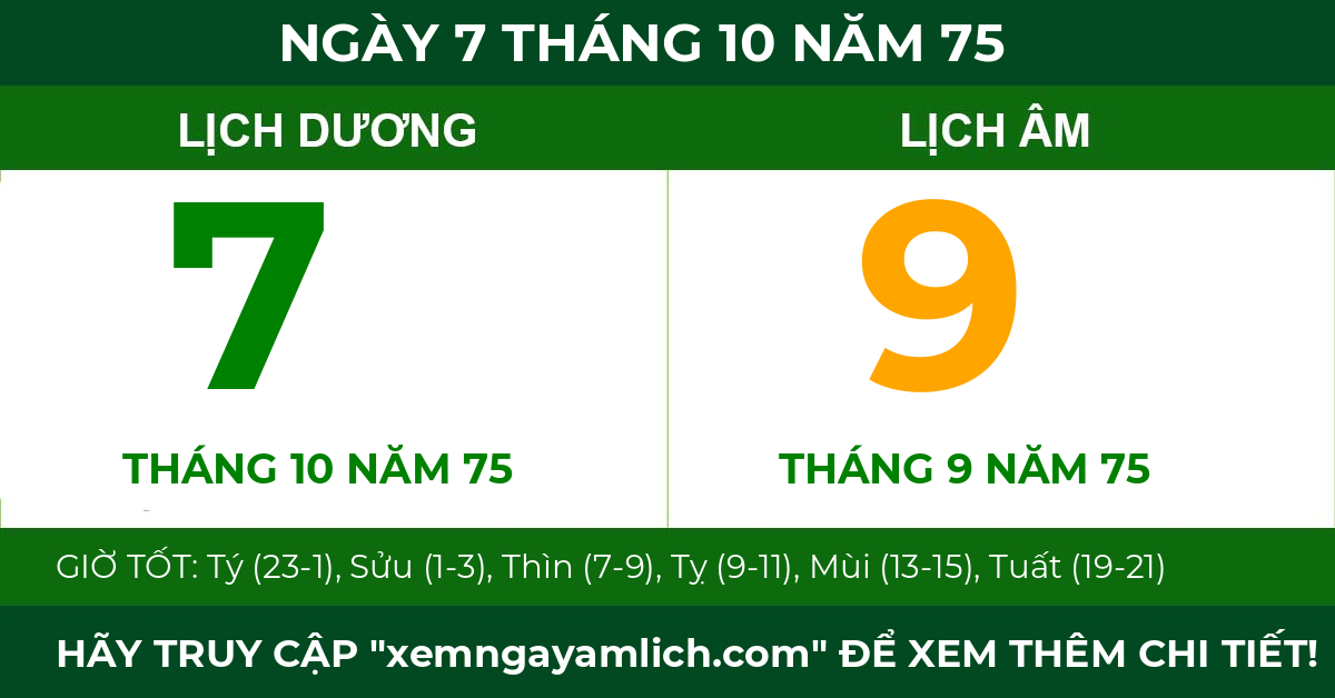 lịch âm ngày 7 tháng 10 năm 75