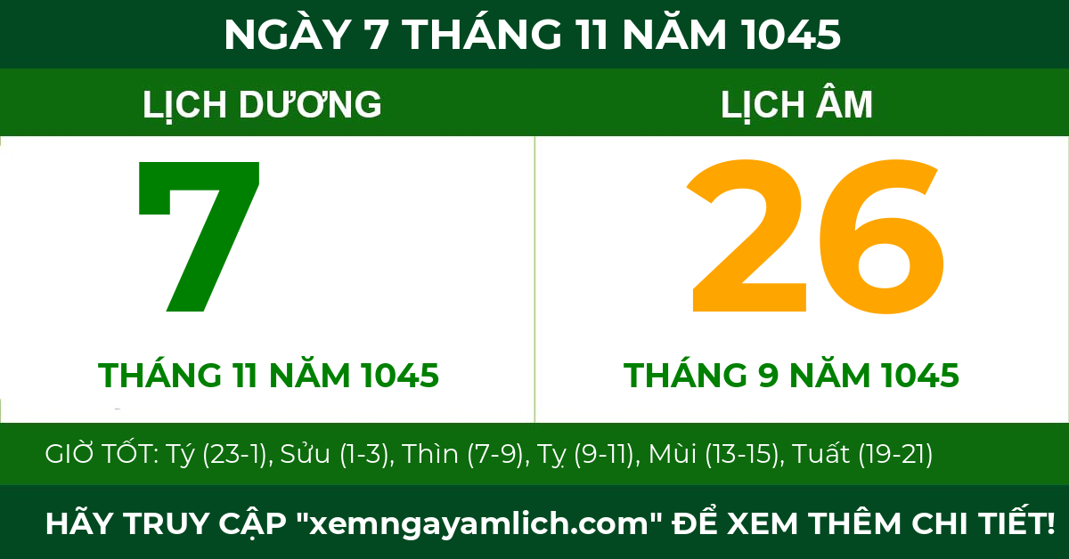 lịch âm ngày 7 tháng 11 năm 1045