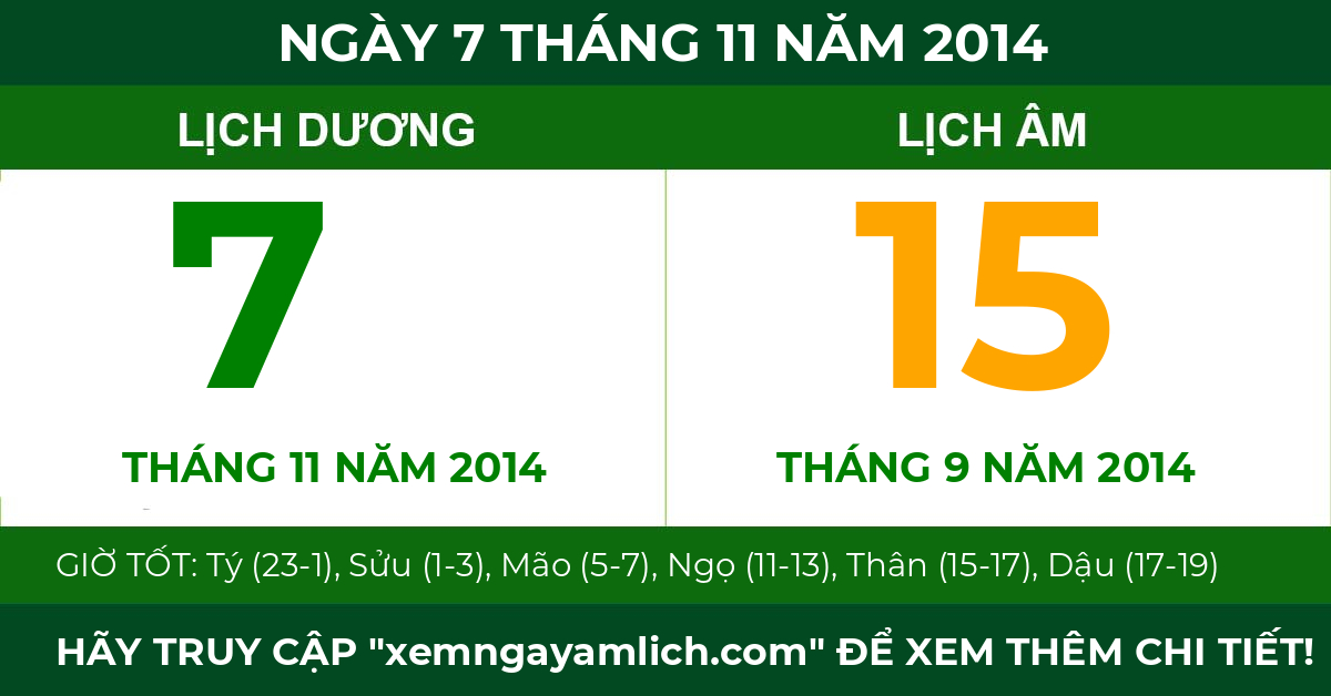 lịch âm ngày 7 tháng 11 năm 2014