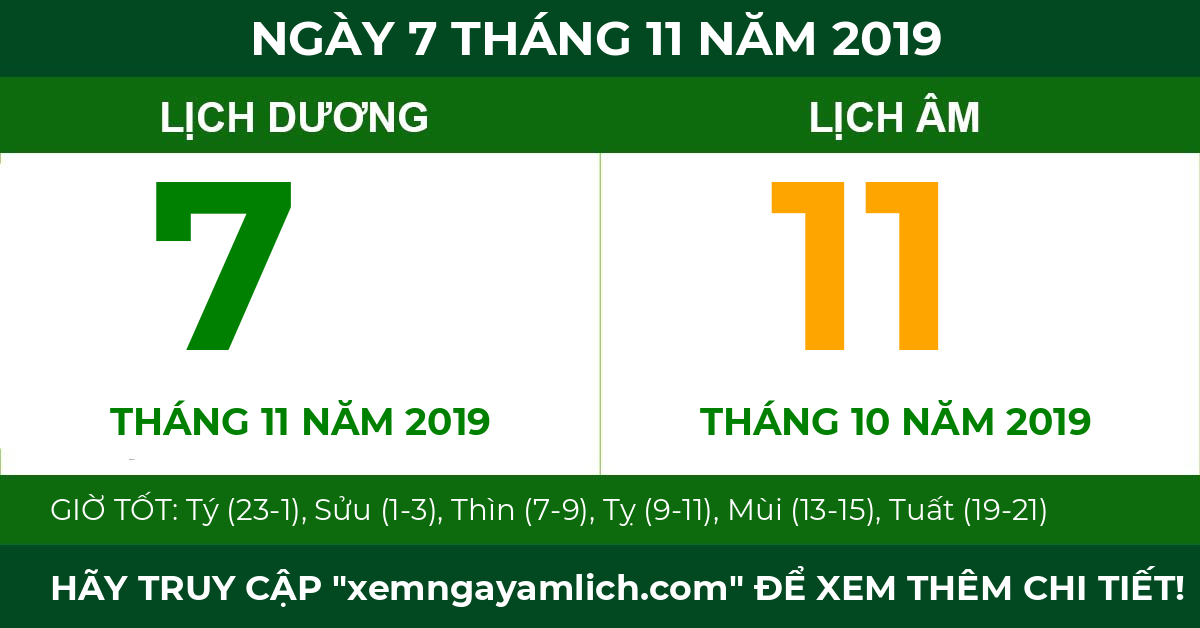 lịch âm ngày 7 tháng 11 năm 2019