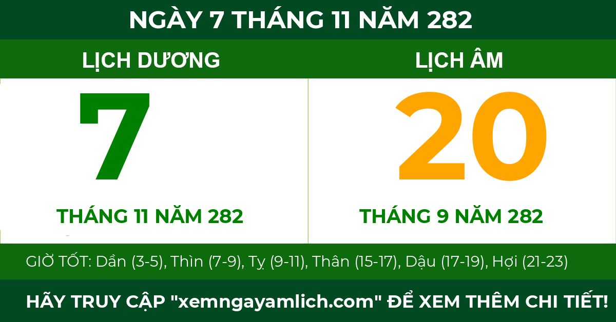 lịch âm ngày 7 tháng 11 năm 282