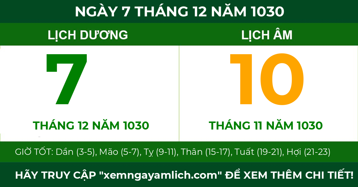 lịch âm ngày 7 tháng 12 năm 1030