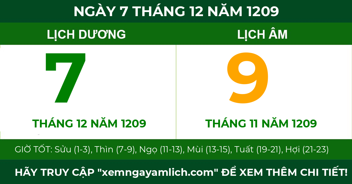 lịch âm ngày 7 tháng 12 năm 1209