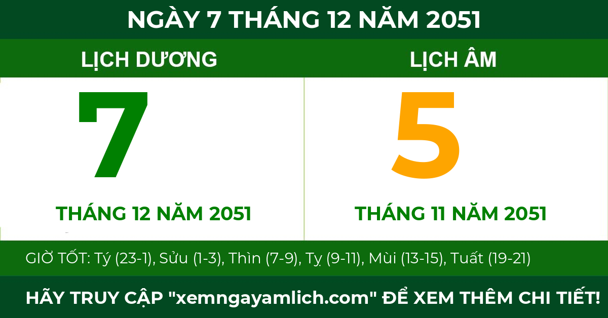 lịch âm ngày 7 tháng 12 năm 2051