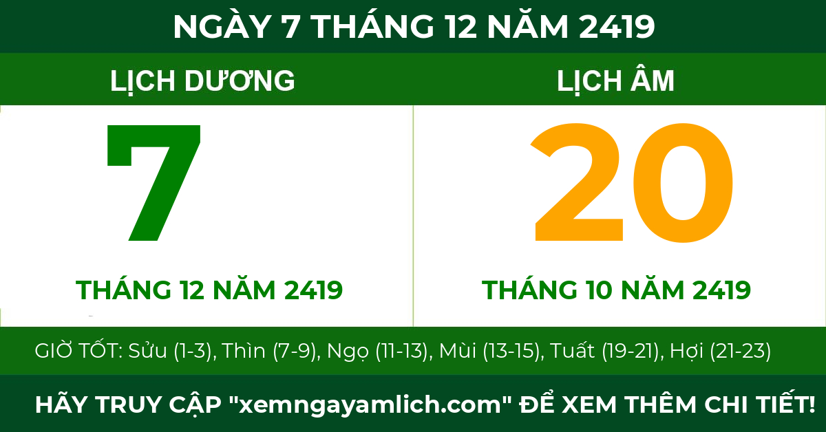 lịch âm ngày 7 tháng 12 năm 2419
