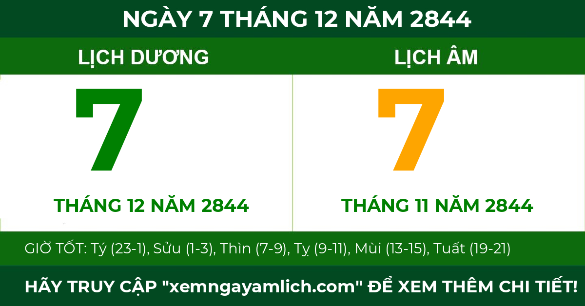lịch âm ngày 7 tháng 12 năm 2844