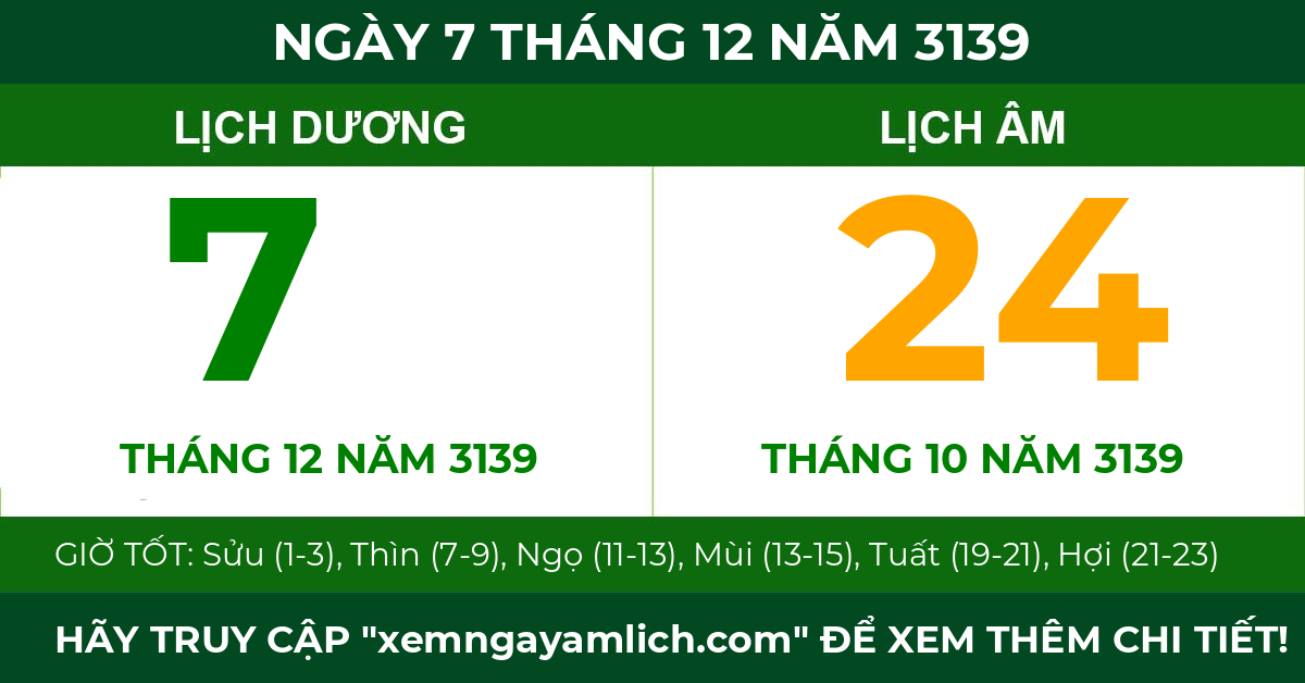 lịch âm ngày 7 tháng 12 năm 3139