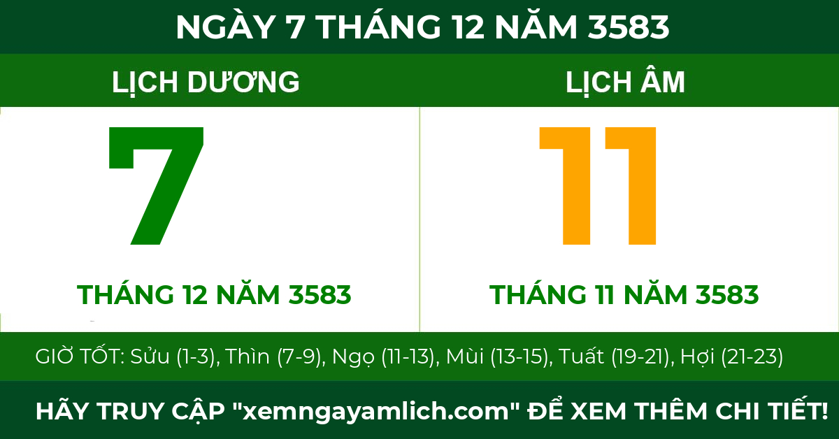 lịch âm ngày 7 tháng 12 năm 3583