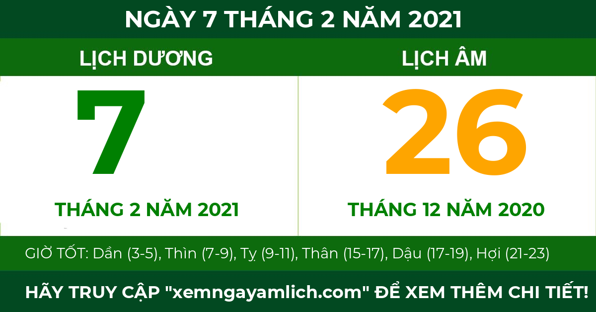 lịch âm ngày 7 tháng 2 năm 2021