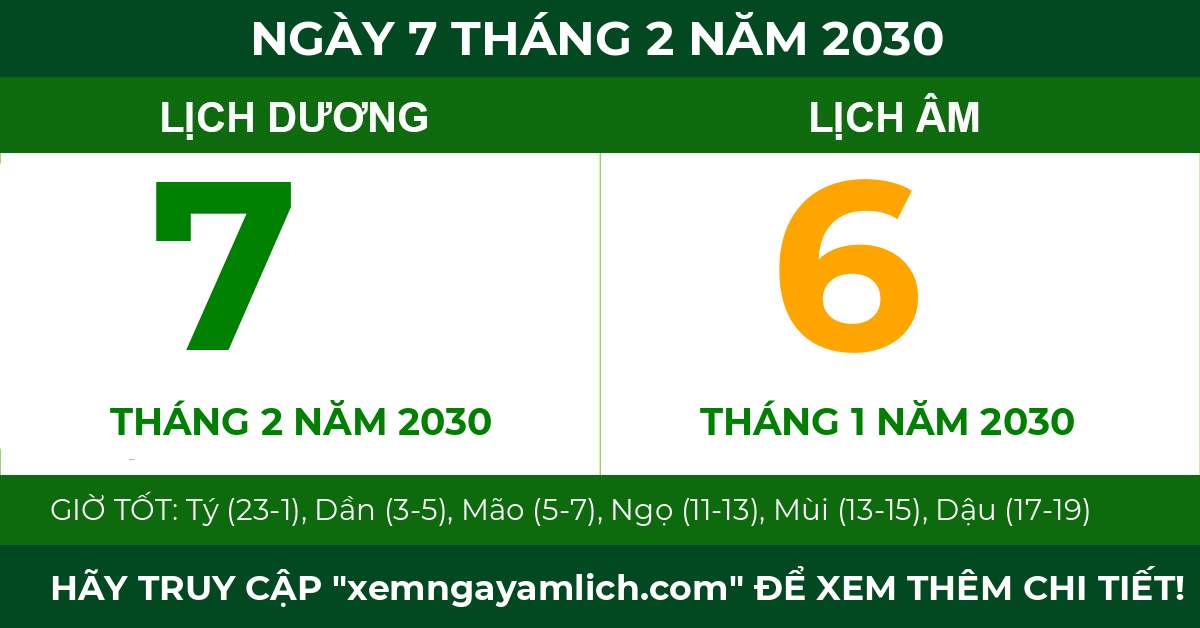 lịch âm ngày 7 tháng 2 năm 2030