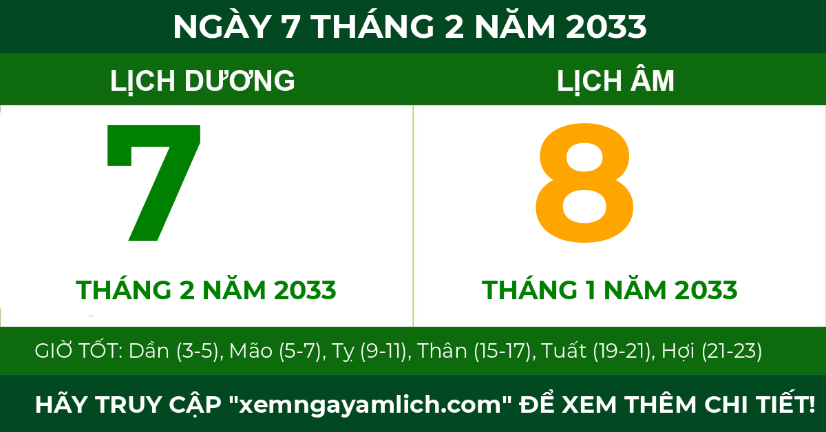 lịch âm ngày 7 tháng 2 năm 2033