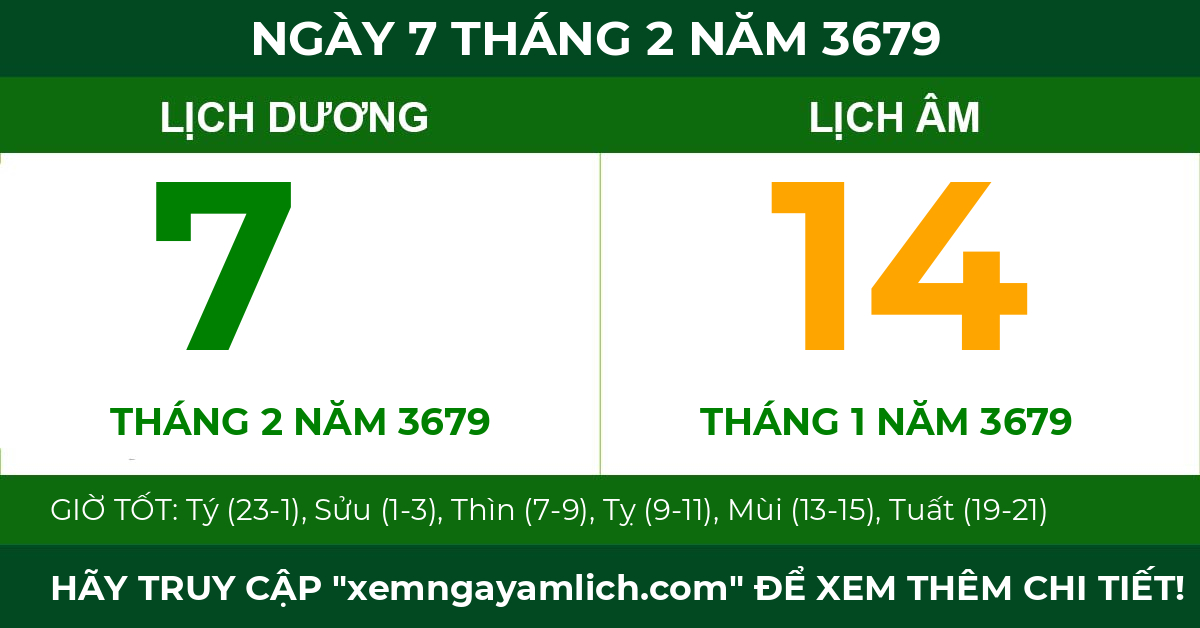 lịch âm ngày 7 tháng 2 năm 3679