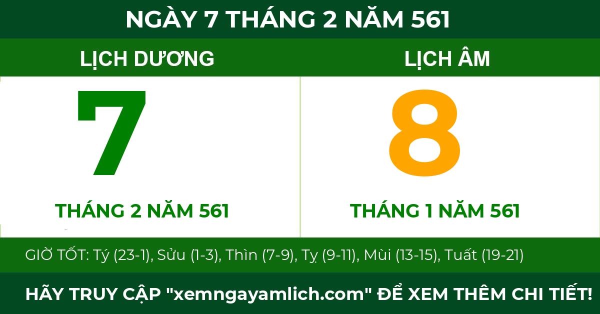 lịch âm ngày 7 tháng 2 năm 561