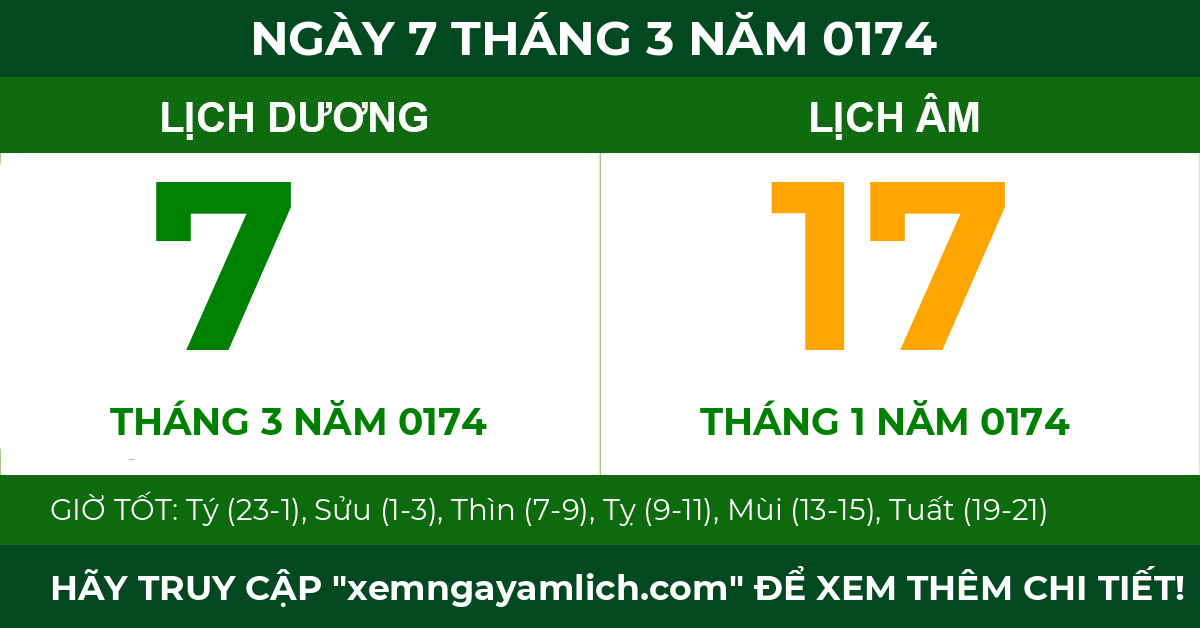 lịch âm ngày 7 tháng 3 năm 0174