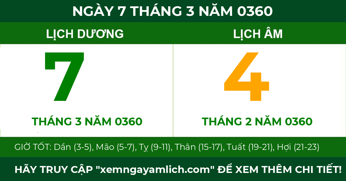 lịch âm ngày 7 tháng 3 năm 0360