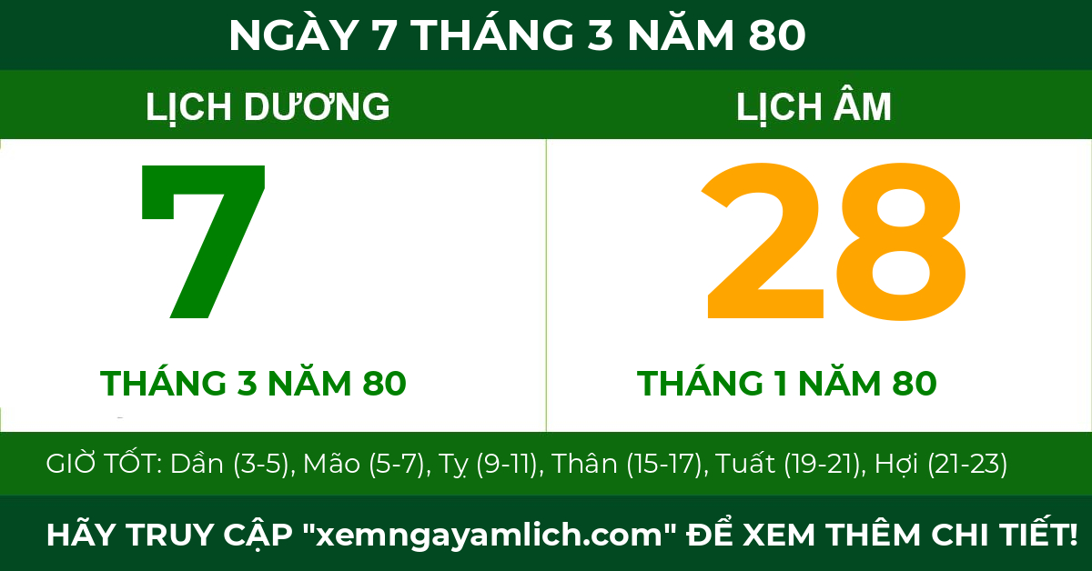 lịch âm ngày 7 tháng 3 năm 80