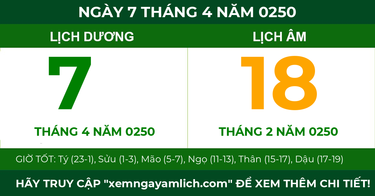 lịch âm ngày 7 tháng 4 năm 0250