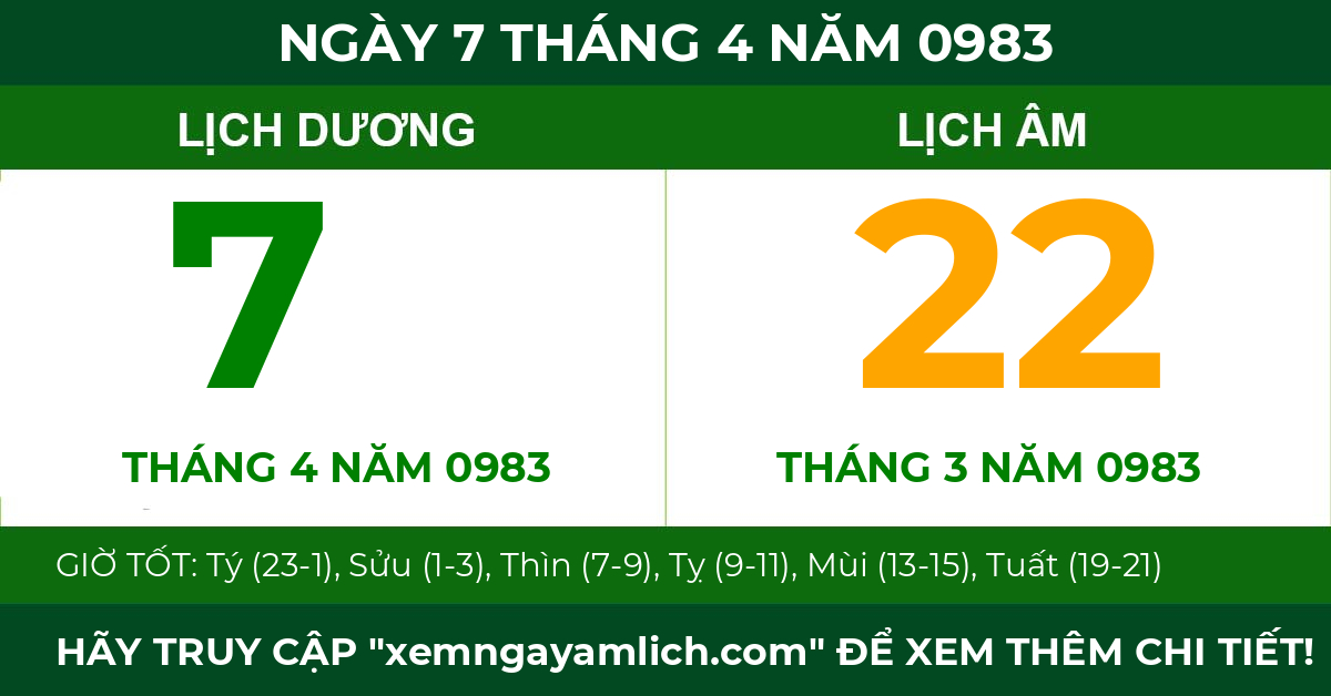 lịch âm ngày 7 tháng 4 năm 0983