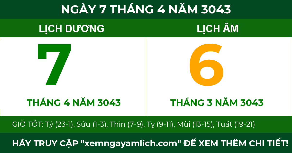 lịch âm ngày 7 tháng 4 năm 3043
