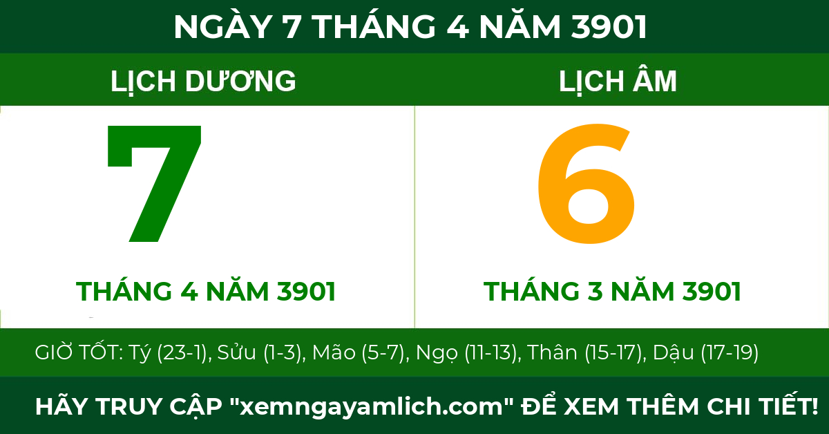 lịch âm ngày 7 tháng 4 năm 3901