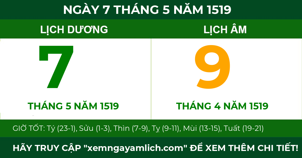 lịch âm ngày 7 tháng 5 năm 1519