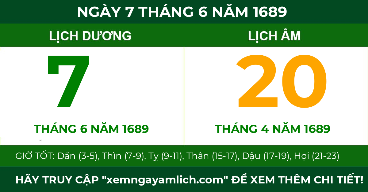 lịch âm ngày 7 tháng 6 năm 1689