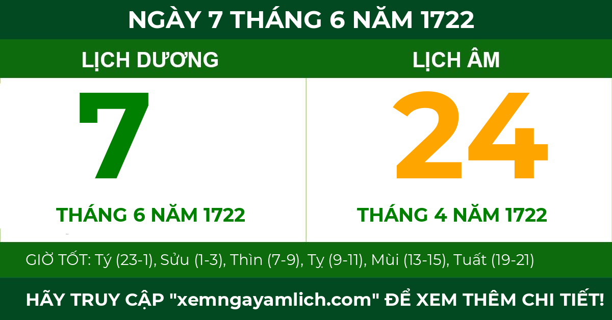 lịch âm ngày 7 tháng 6 năm 1722