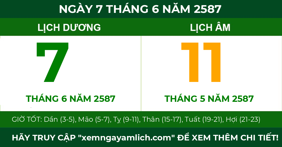 lịch âm ngày 7 tháng 6 năm 2587