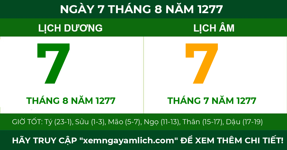 lịch âm ngày 7 tháng 8 năm 1277