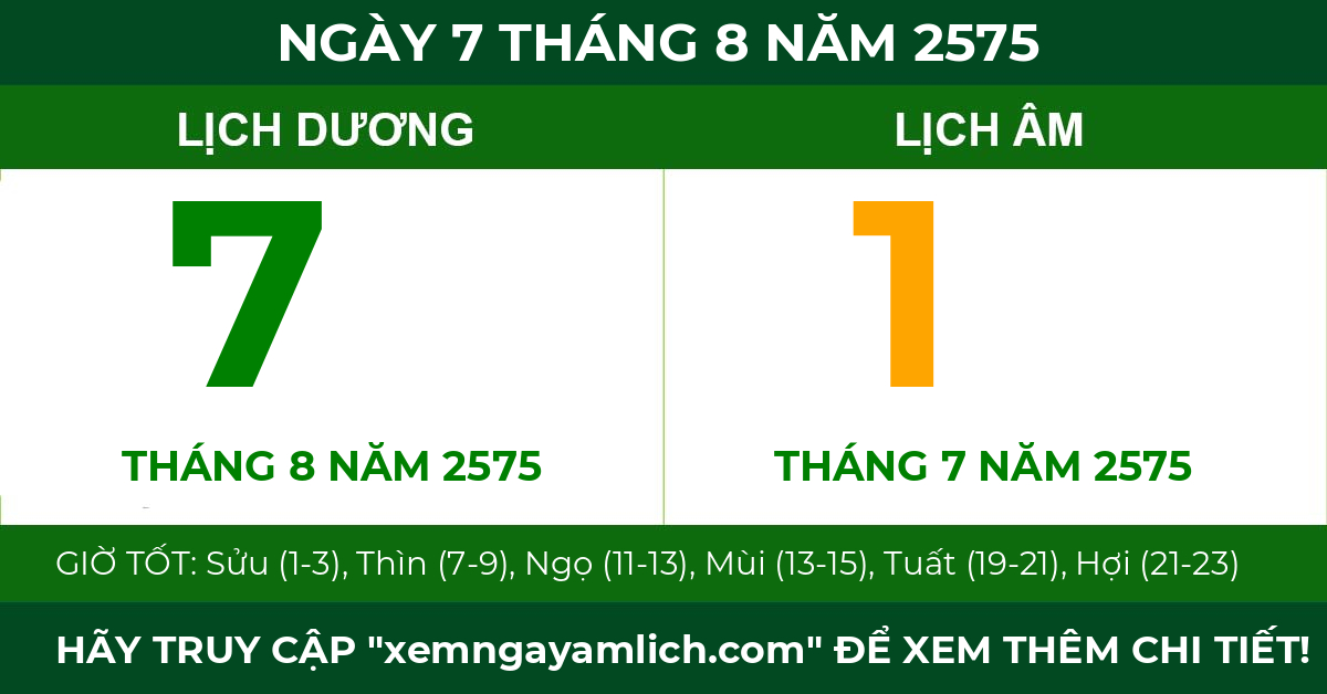 lịch âm ngày 7 tháng 8 năm 2575