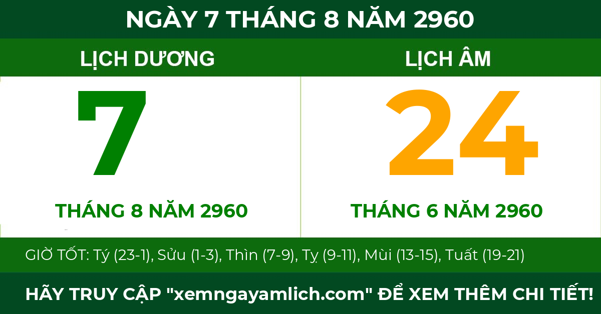 lịch âm ngày 7 tháng 8 năm 2960