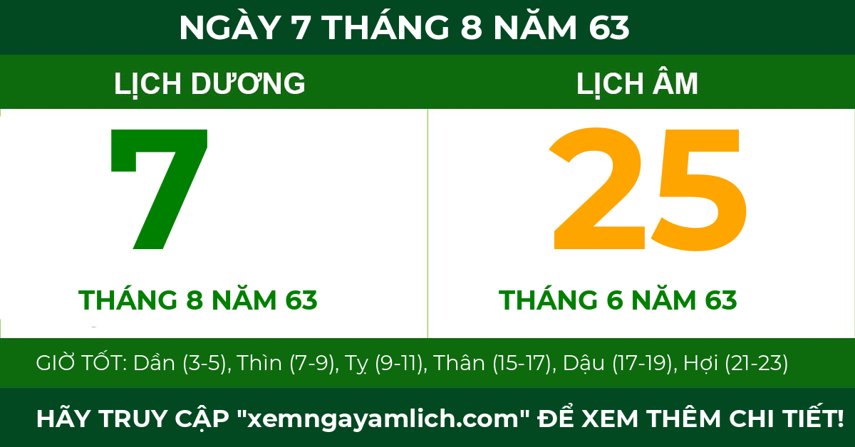 lịch âm ngày 7 tháng 8 năm 63