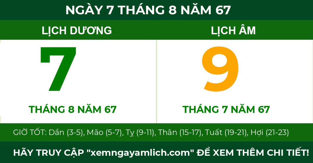 lịch âm ngày 7 tháng 8 năm 67