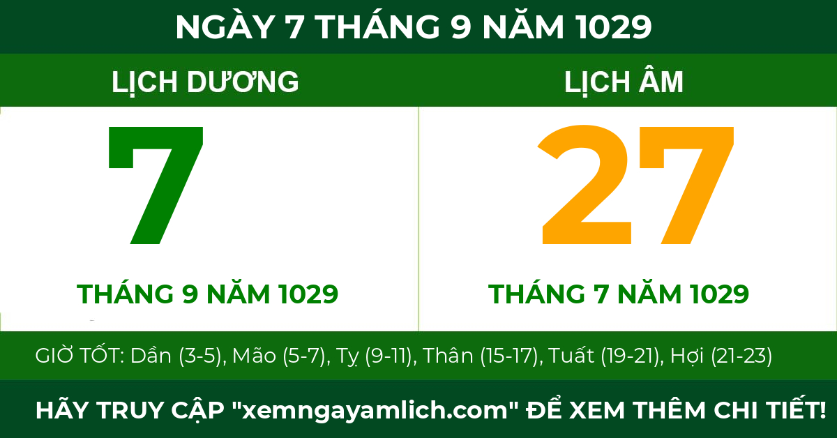 lịch âm ngày 7 tháng 9 năm 1029