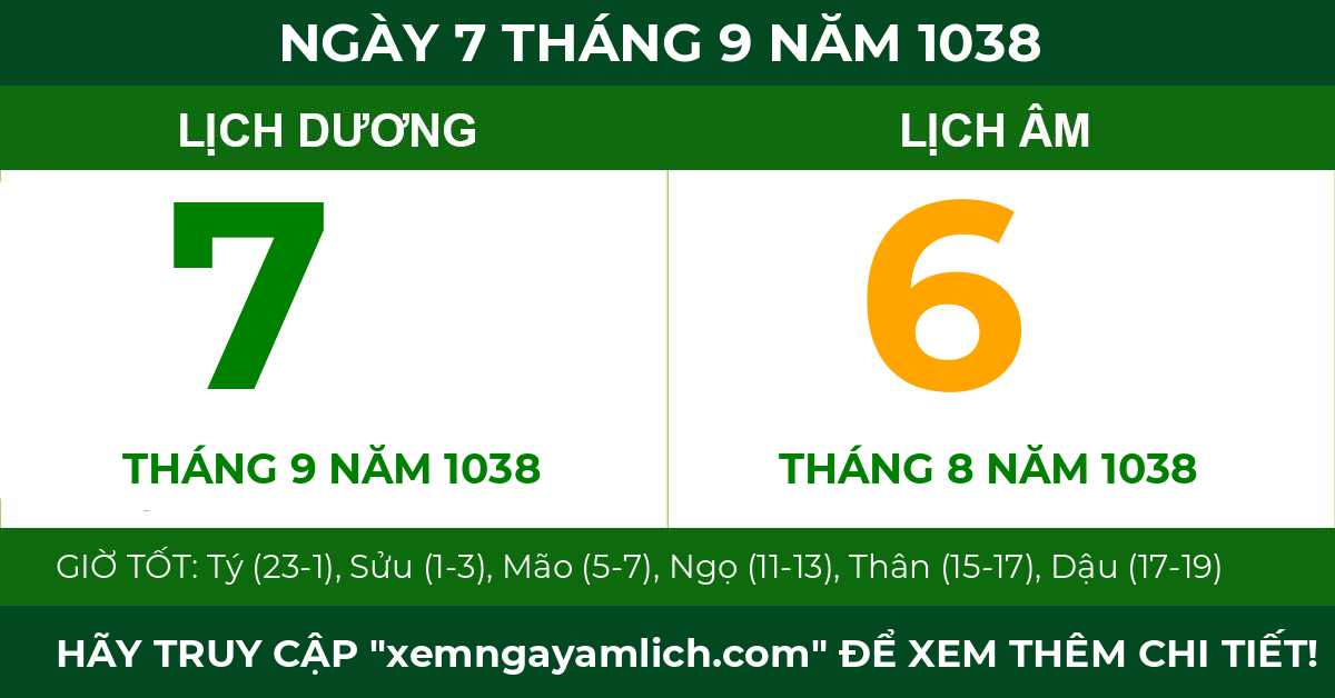 lịch âm ngày 7 tháng 9 năm 1038