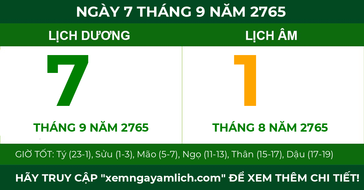 lịch âm ngày 7 tháng 9 năm 2765